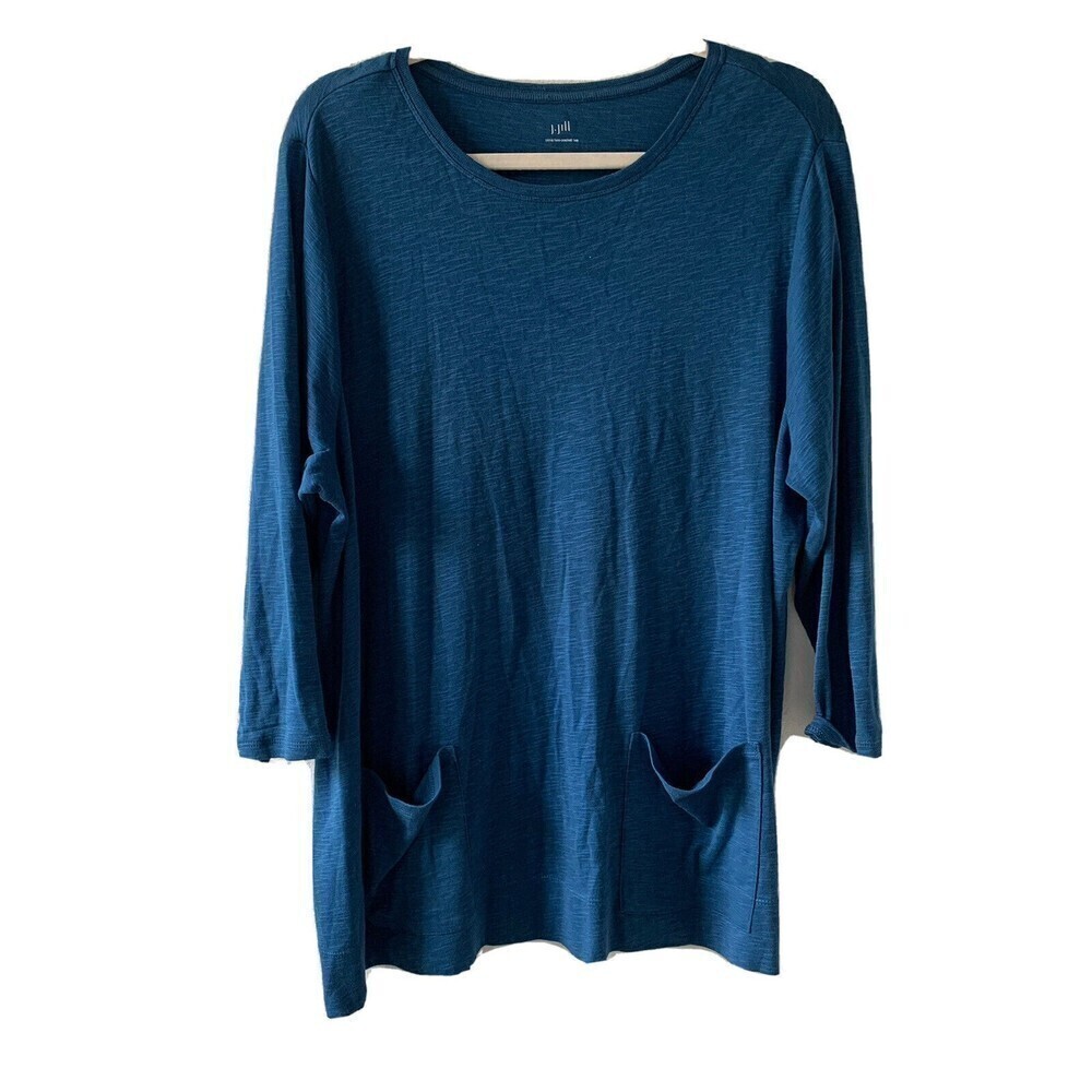 J. Jill Womens Plus Size 2X Blue Pima Cotton Two Pocket Tee Top Blouse